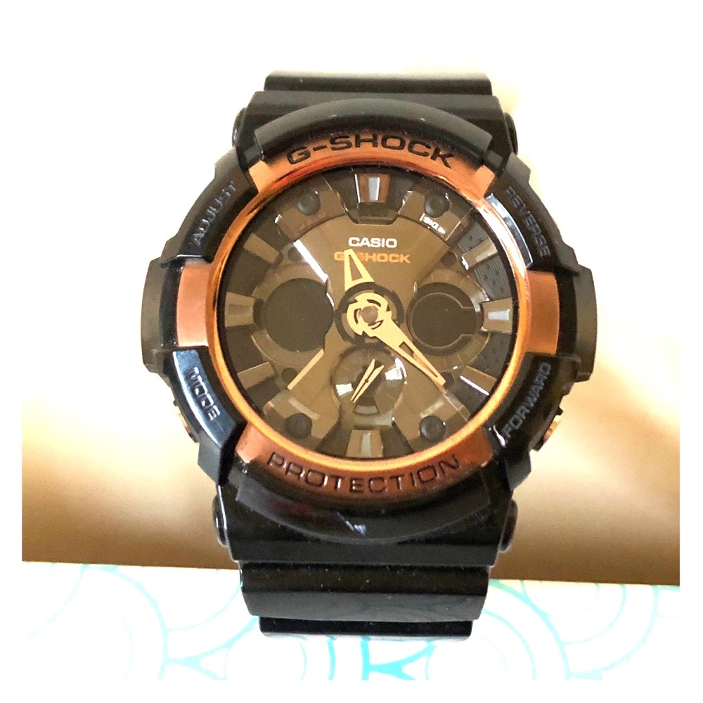 cassio g-shock rose gold black XL analog digital